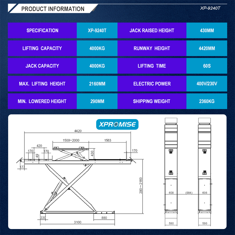 Super-Thin Scissor Car Lift for Wheel Alignment