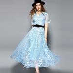Black wholesale Belted Lace Dress for Women Clothing with zipper