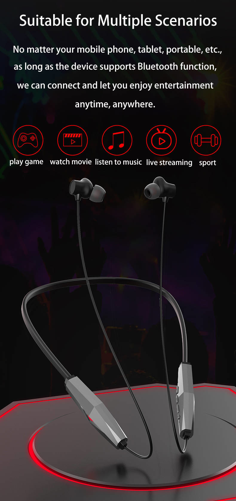 Noise Cancelling CVC 8.0 Retractable Neckband Earbuds 33 Feet Working Range