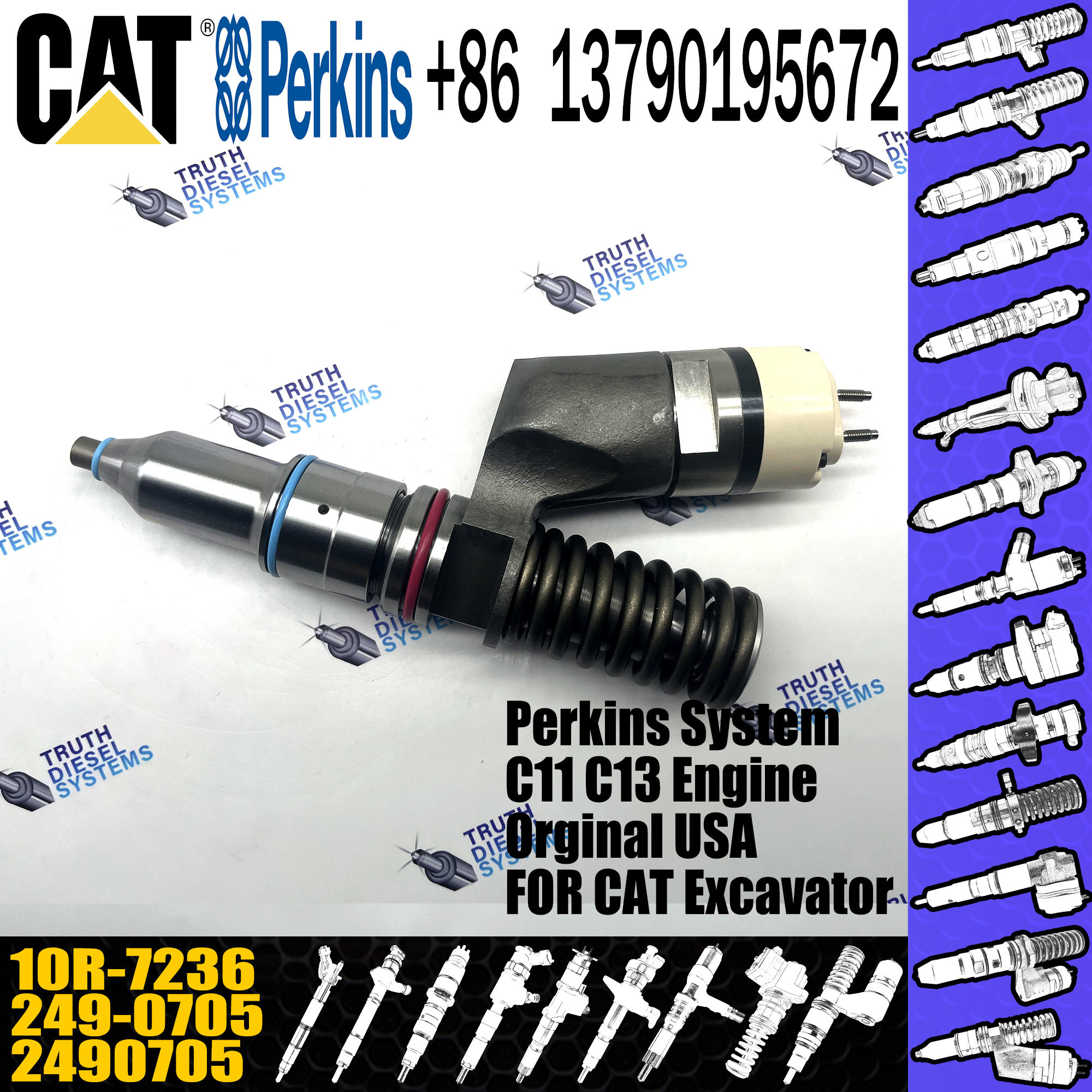 High Quality New Diesel Fuel Common Rail Injector 2490705 10R7236 249-0705 10R-7236 For CAT C13 Excavator