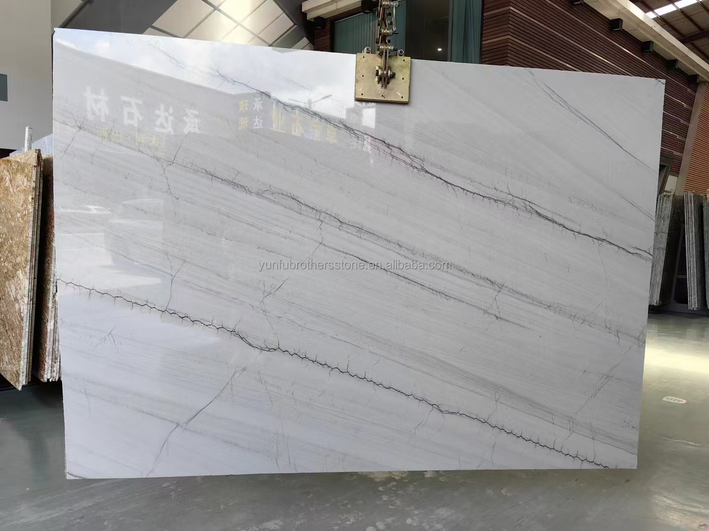 Modern Kitchen Floor and Stair White with Green/Grey Veins Calacatta Marble Book Match Table Countertop