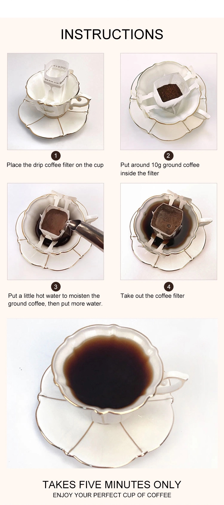 MOPP Heat Sealable Coffee Machine Filter Papers printed aluminum foil one cup coffee filter bags