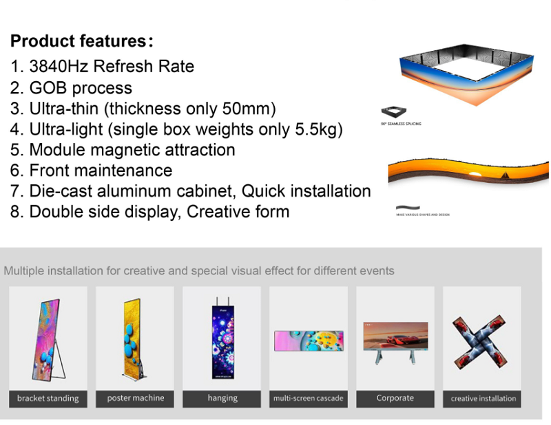Waterproof anti collision smd rgb die casting front access  led panel p1.25 p1.5 p1.86  p1.9 p2.indoor gob  led display screen