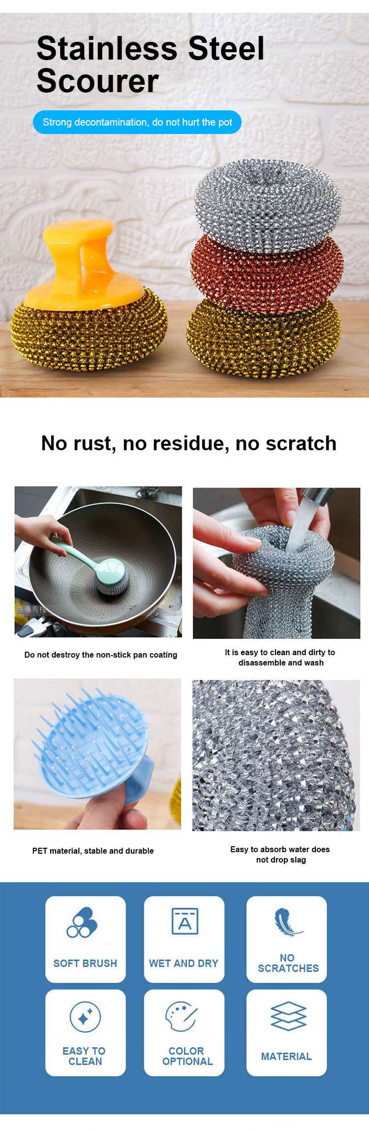 Sturdy Stainless Steel Wire Ball Round High Durability Stainless Steel Scourers