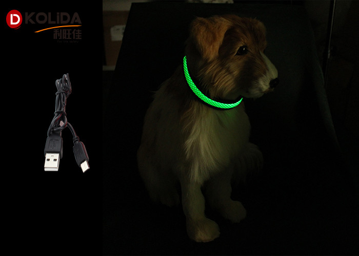 Adjustable S / M / L LED Nylon Dog Collar , USB Light Up Dog Collar Rechargeable