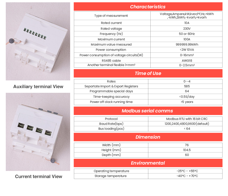 Modbus RTU/M-bus Communication EM418 230V 10 100 A MID Approved Dual Tariff Energy Meter
