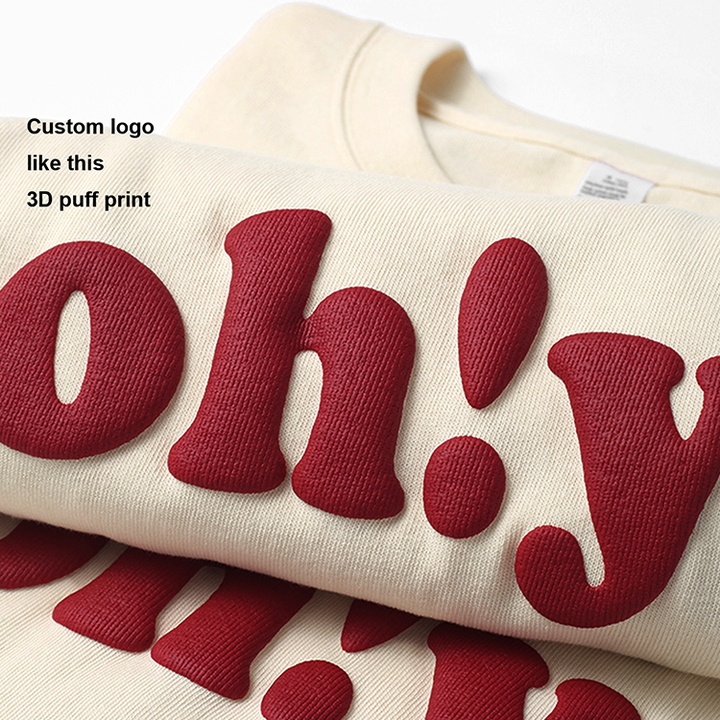 Men's T Shirt with 3d Puff Print and Custom Logo in Heavy Weight 100% Cotton Fabric