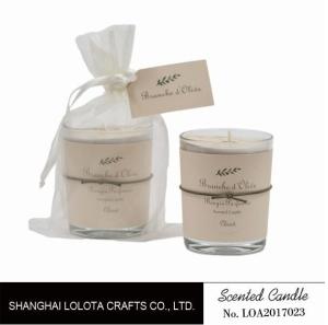China Natural scented 220g soy wax clear bottle candle with kraft round skin and mesh bag wholesale