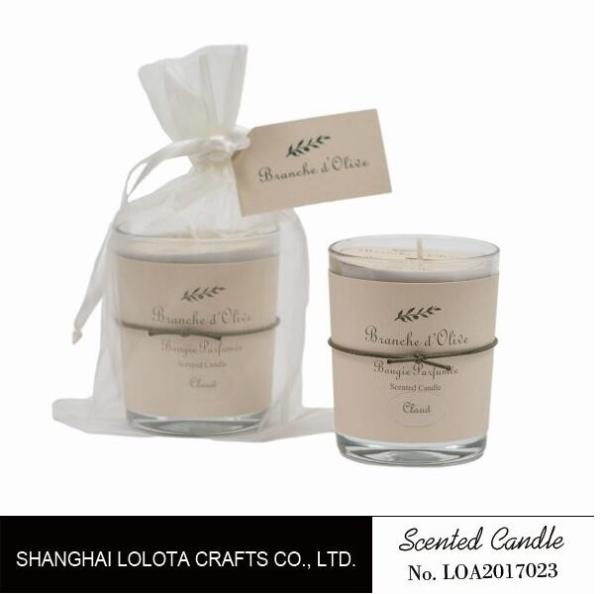 Natural scented 220g soy wax clear bottle candle with kraft round skin and mesh