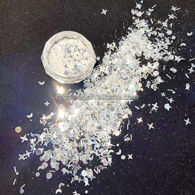 Solvent Resistant Flax Flash Mirror Silver High Flash Silver Anomalous Star Moon Quadpoint Star Mixed Glitter 180-200°C