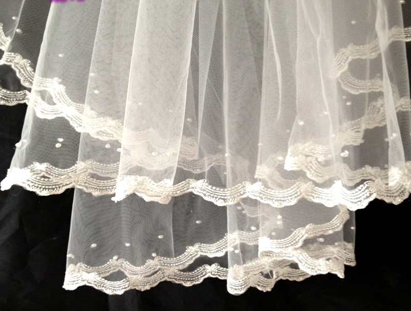 Embroidery lace with bead Ivory/White Bridal Veil with Rhinstone Wedding Accessories