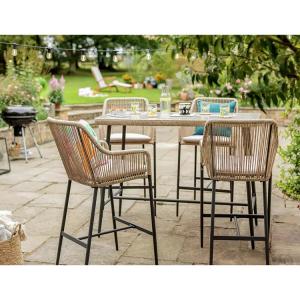 China Modern Design AJUNION Metal 4 Seater Garden Bar Set Rattan Weave Outdoor Dining Set wholesale