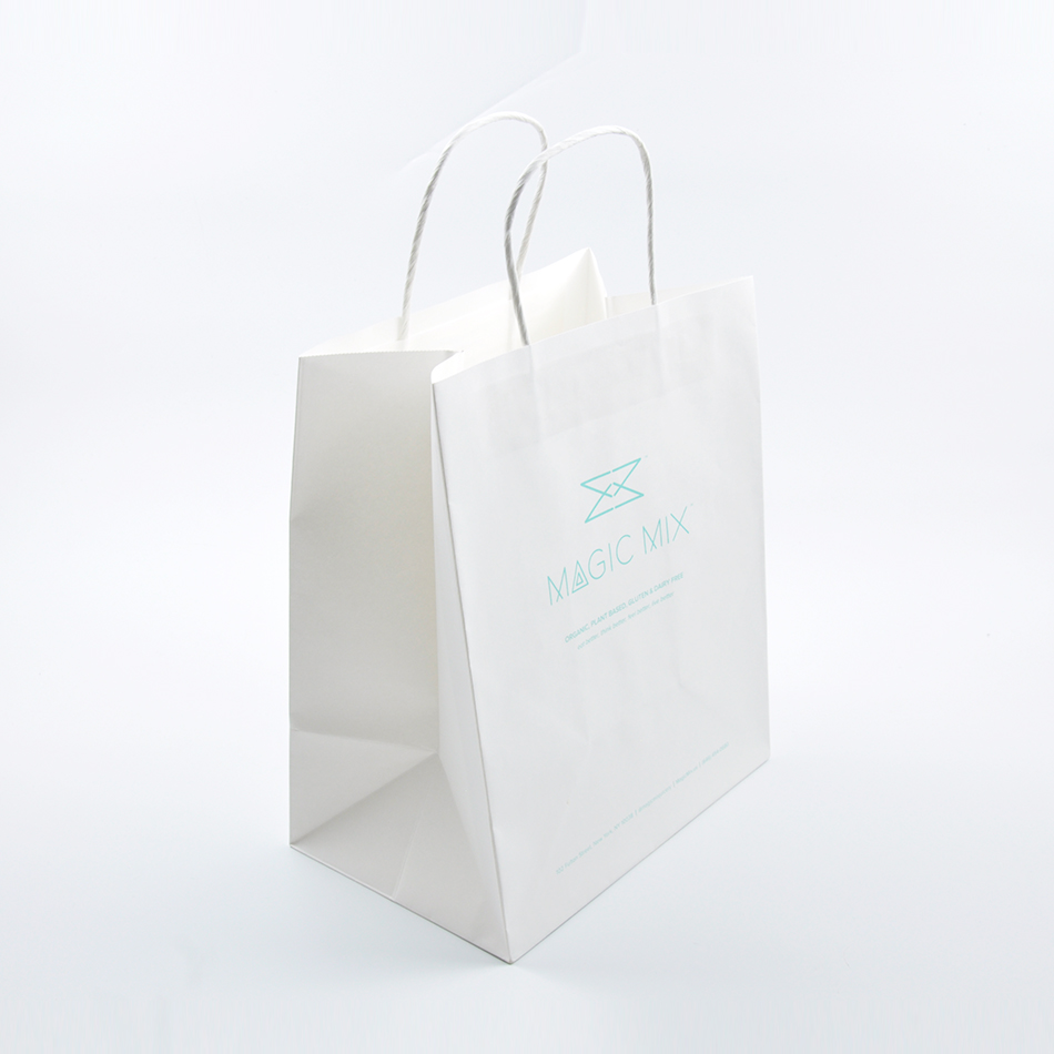 Custom Kraft Paper Bags with Hand Length Handle White Color Food Grade