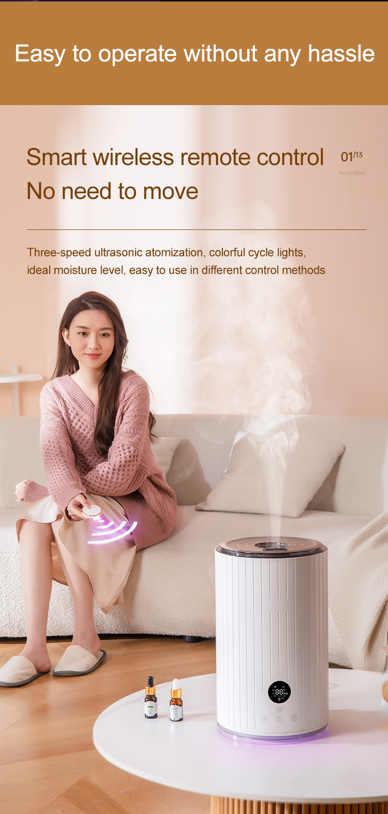 Large Cool-Mist Impeller Humidifier for Bedroom Oem 5L Top Fill Electronic Ultrasonic