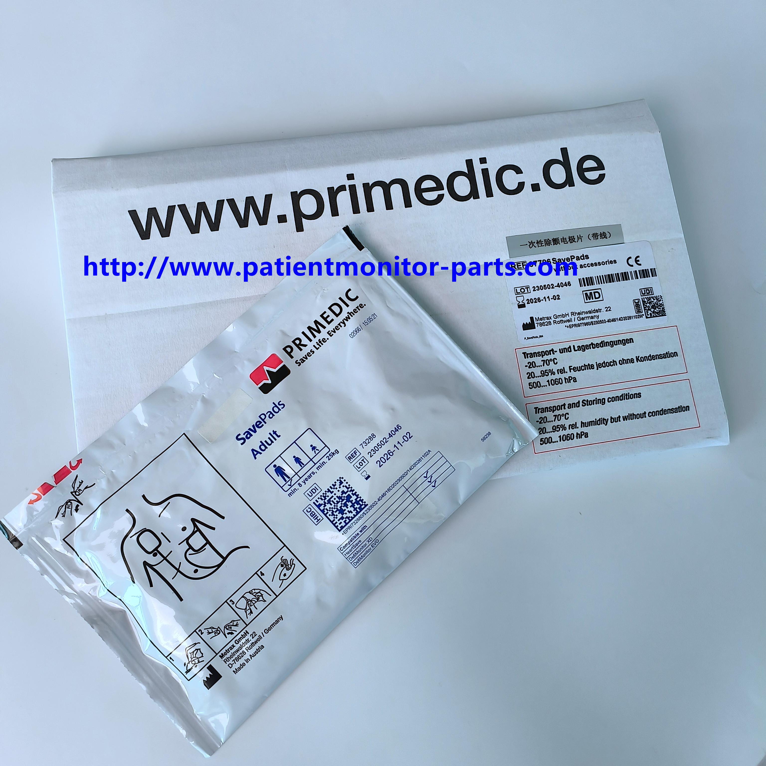 Metrax Primedic M250 M290 Defibrillator Disposable Electrodes With Wires REF 73288 Or 97796 SavePads