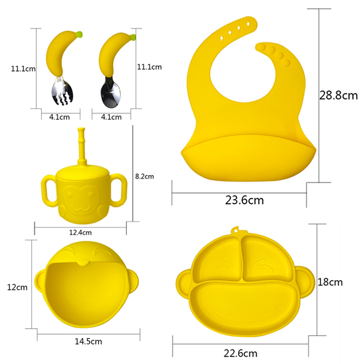 Practical Silicone Baby Feeding Set Tableware Cartoon Monkey Shape Food Grade