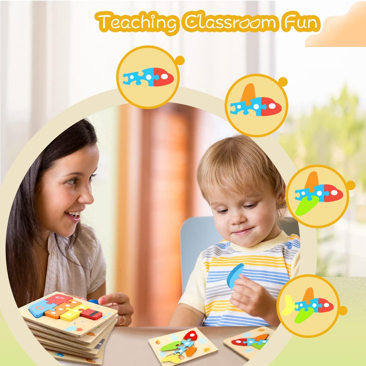 Unisex Montessori Shape Sorting Puzzle for Toddlers 1-3 Wooden Sensory Stem Learning Toys