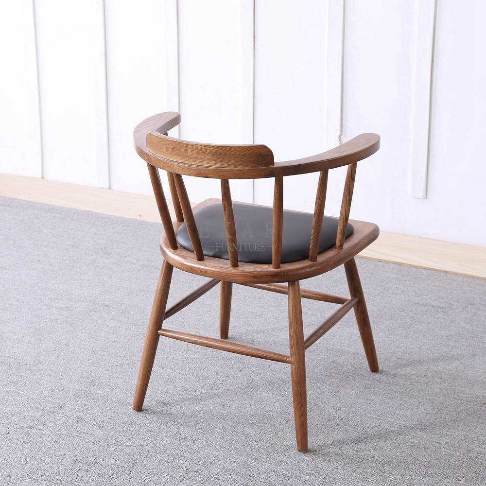 Fabric Solid Wood Blue Wooden Dining Chair With Armrest