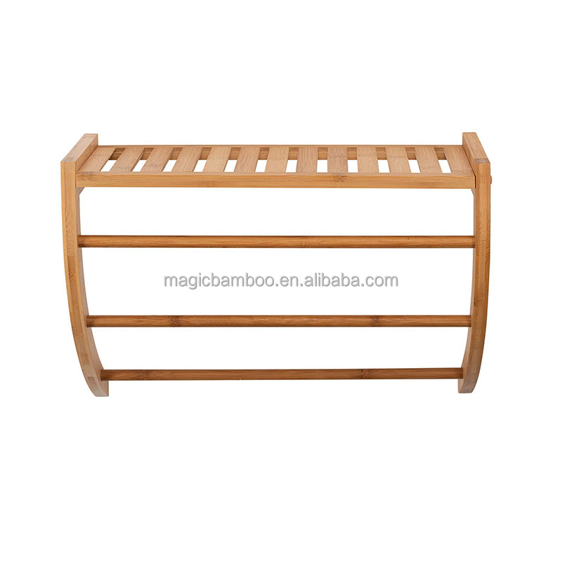 Wall Mount Bamboo Towel Rack and 3-Tier Shelf for Bathroom or Entrance Organization