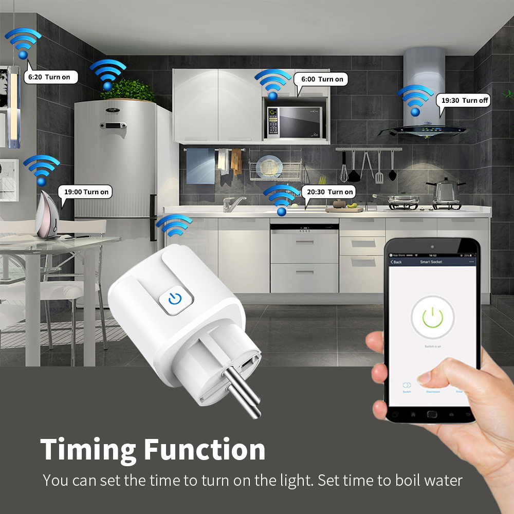 SIXWGH Tuya Smart Socket 20A WIFI EU Plug Electrical Outlet Smart Plug Socket