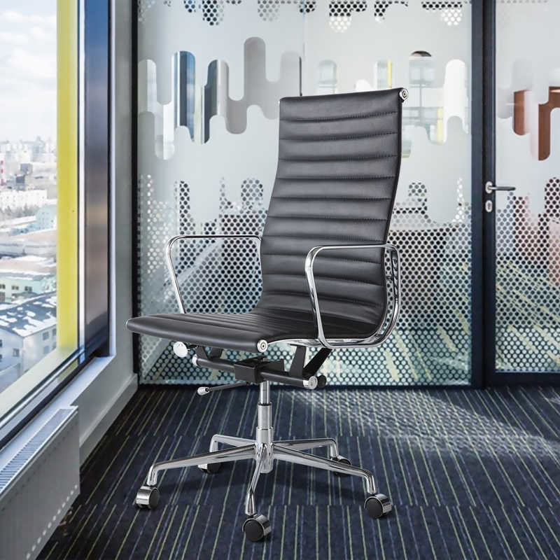 Alloy Base h45.6" Black PU Leather Office Chair / High Back Computer Chair 35.2lbs