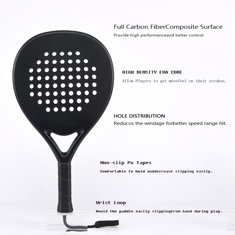 Lightweight 0.36kg Carbon Plate Paddle Tennis Racket For Beach Board / Court Performance