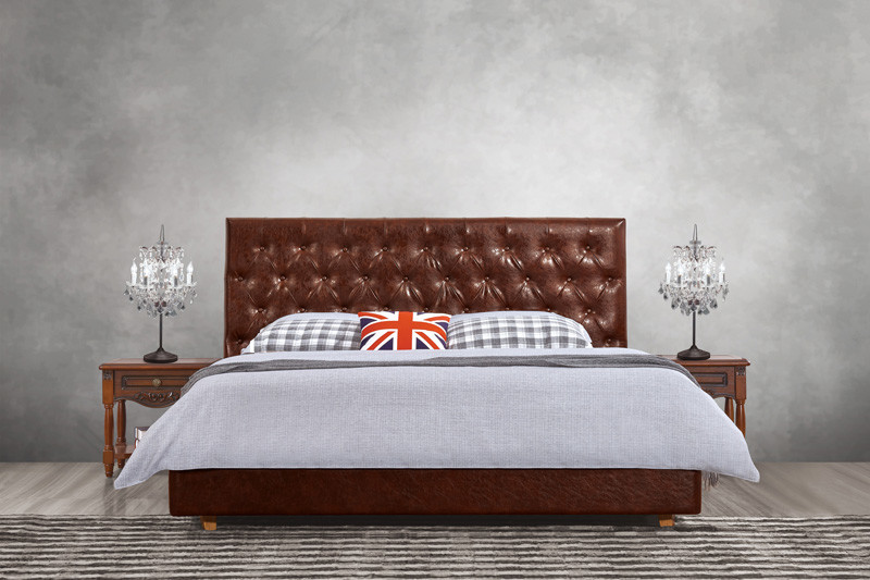 2017 new design of Leather / Fabric American style Bedroon furniture Upholstered headboard set bed/king size Bed