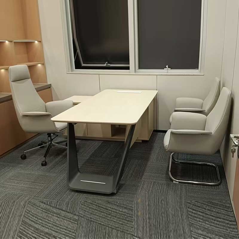 Modern 2.4M Office Desk Wooden Executive L-Shape Desk With Pedestal