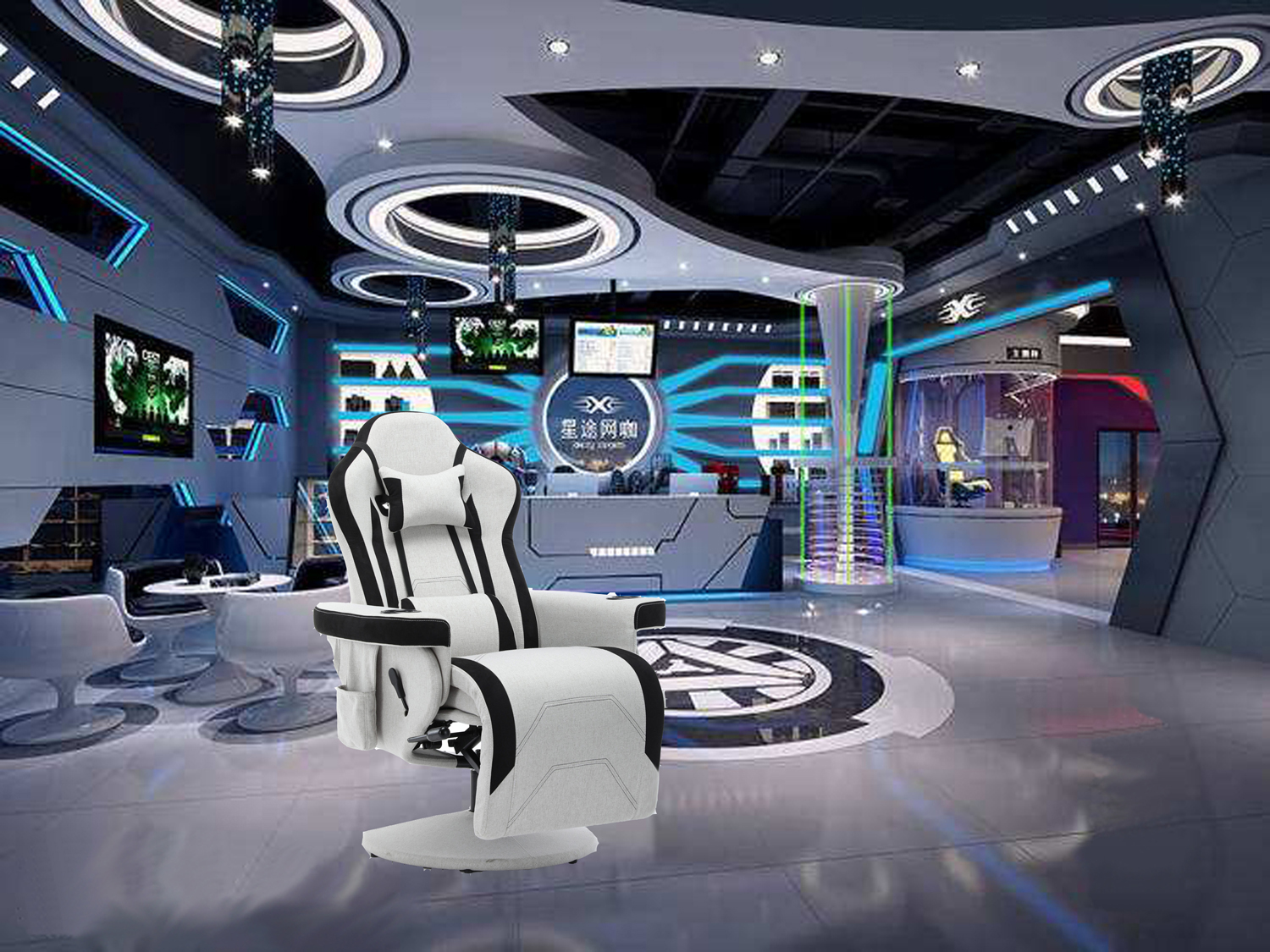 Office/Home/Apartment Gaming Chair with Cup Holder and Adjustable Backrest 90-135°