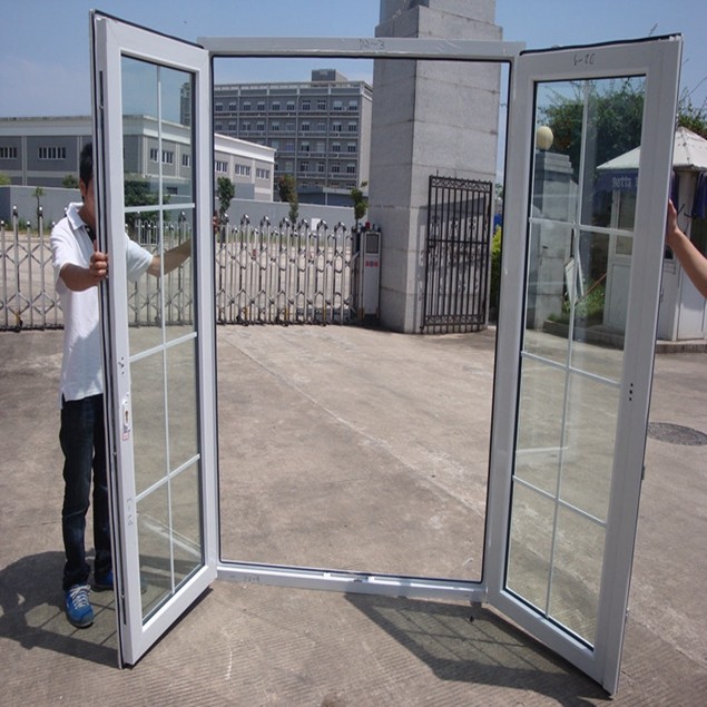 Windproof Double Hinged Glass Entry Doors PVC Impact Resistant ODM