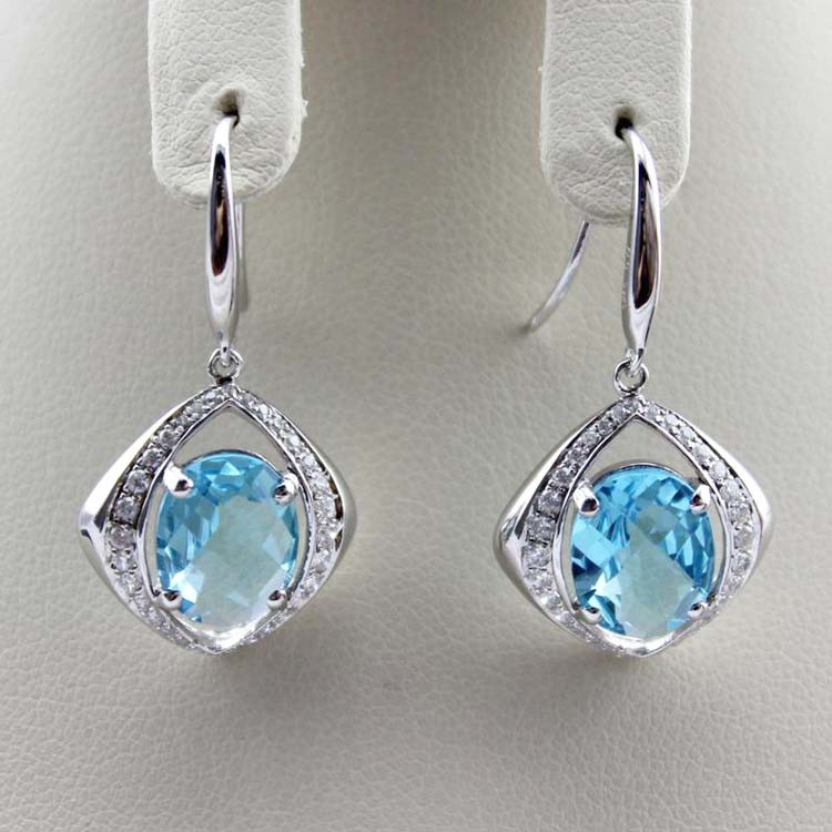 Sterling Silver Blue Topaz Cubic Zircon Dangle Earrings(PSJ06215)