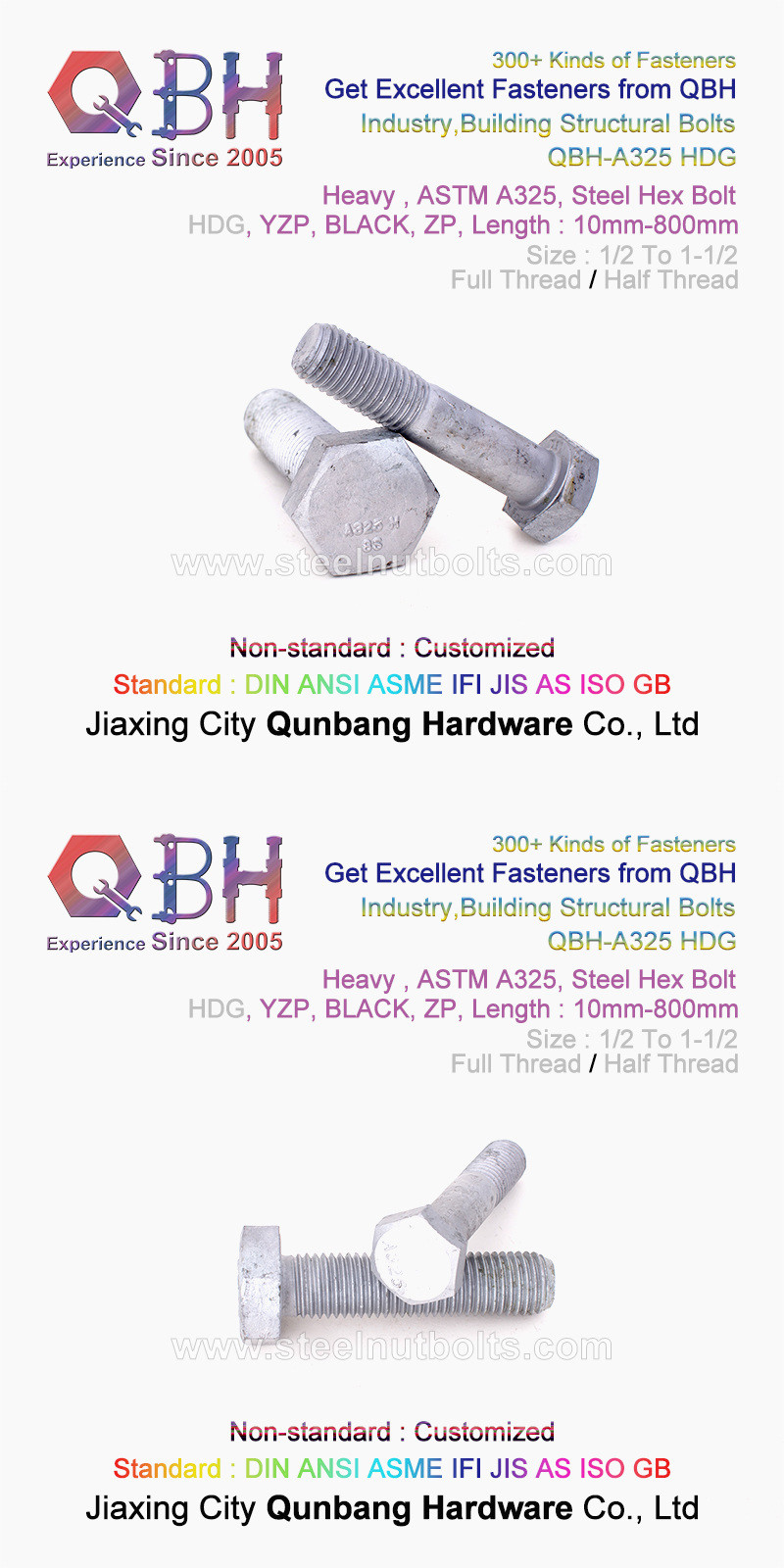 ASTM A325 A325m HDG Carbon Stainless Steel Full Half Thread 2h Nut F436m Washer Building Material Anchor Structural Bolt