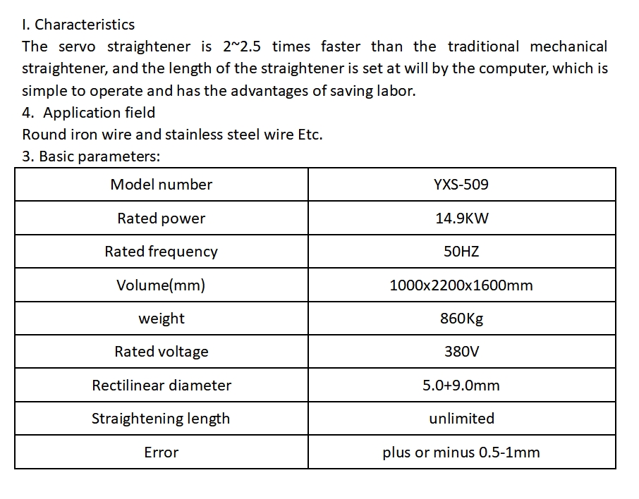 Custom High Power Servo Straightening Machine for Round Wire Stainless Steel Wire YXS-509