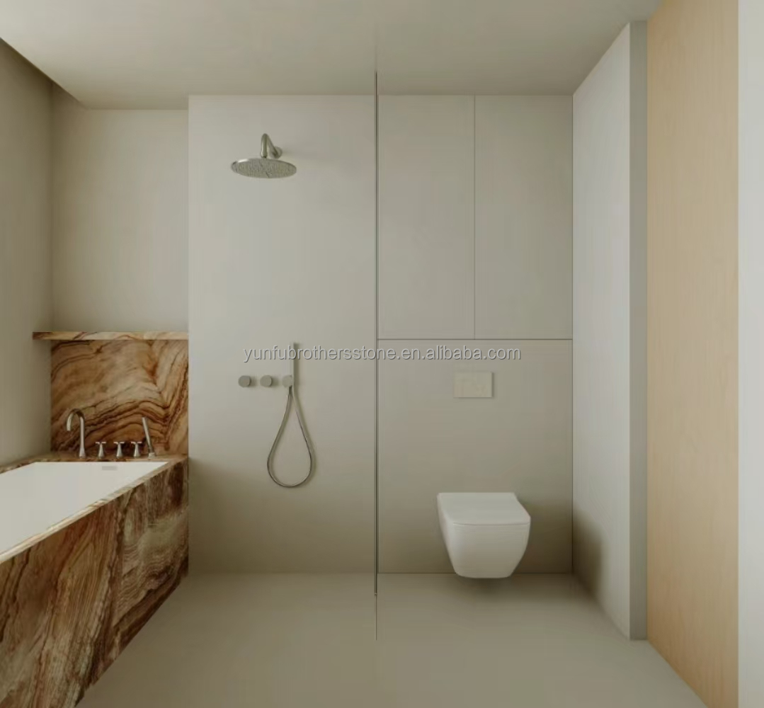Modern Onyx Marble Gold Vein Wooden Yellow Golden Grain Bathtub Decor for Modern Homes