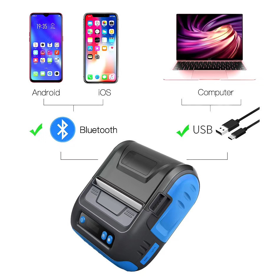 Label Receipt Barcode Printer Machine Portable Thermal Printer Bluetooth 3 Inch 80mm