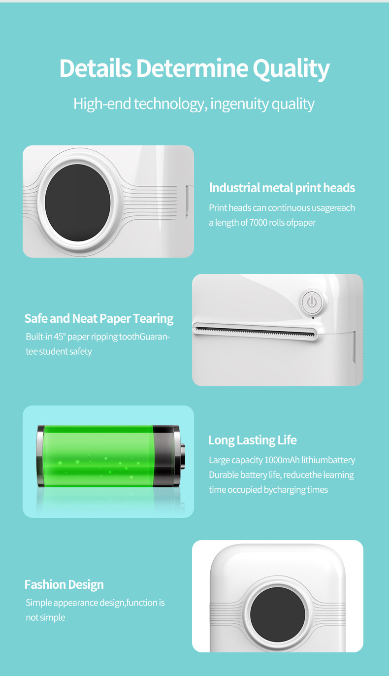 Wireless Bluetooth WiFi Mini Inkless Printer Color Sticker ODM