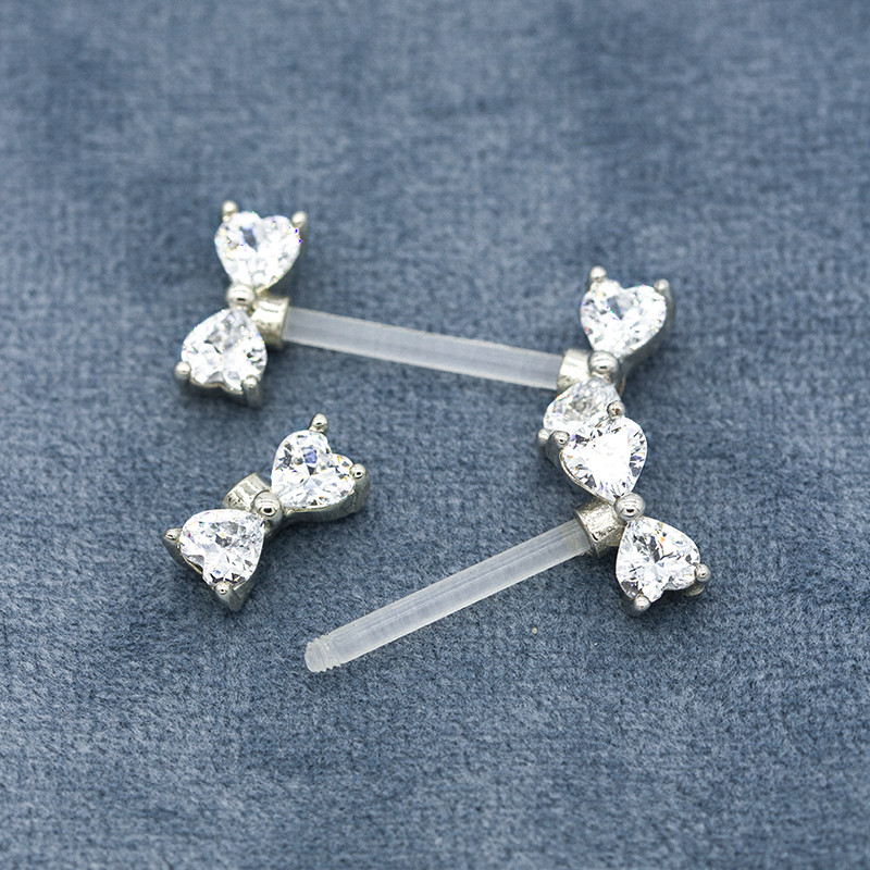 Clear Acrylic Bar Silver Nipple Piercing Jewelry Heart Zircon 14G 1.6mm