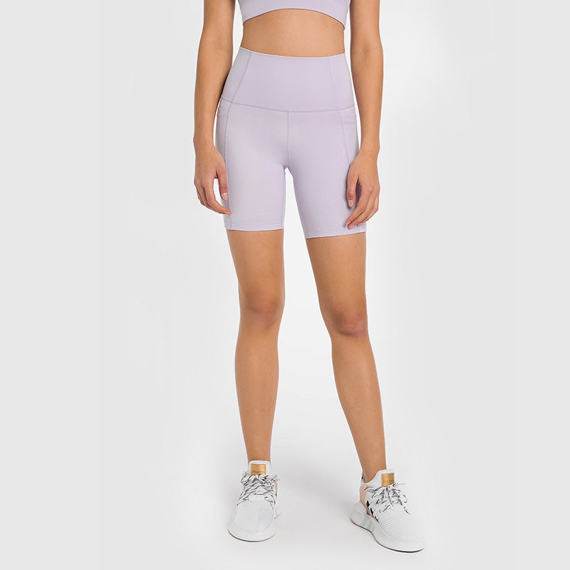 Nylon Running Women's High Waisted Yoga Shorts With Side Pockets Sports Shorts