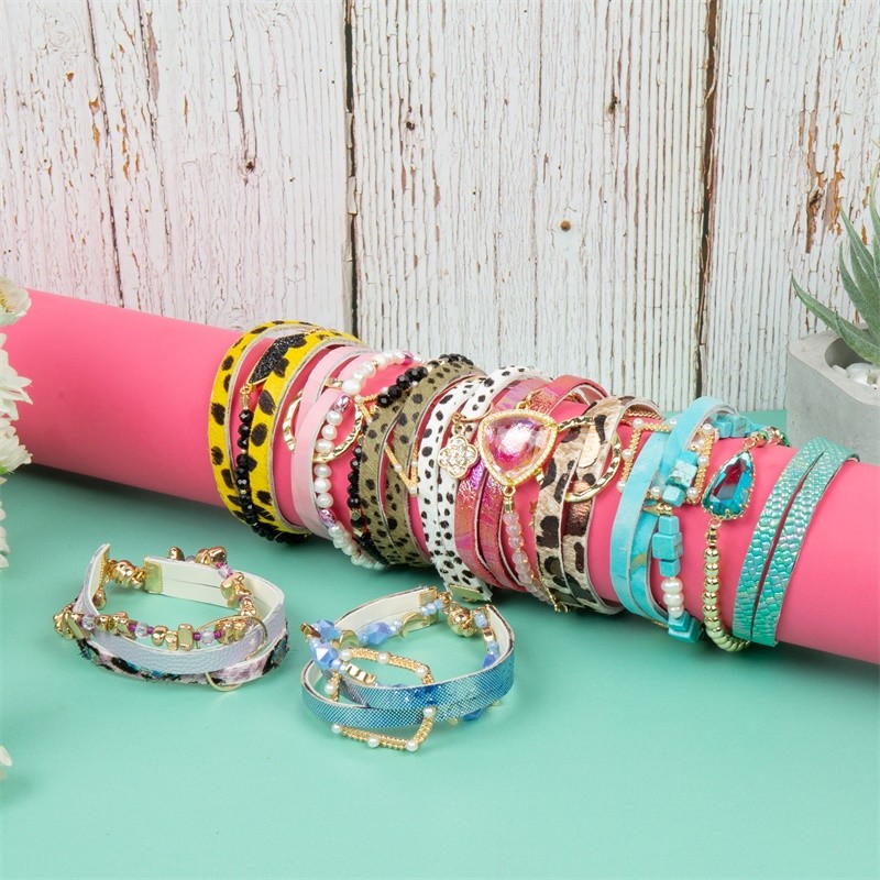 Irregularity Beaded Leather Wrap Bracelet Gold Plated For Cool Women