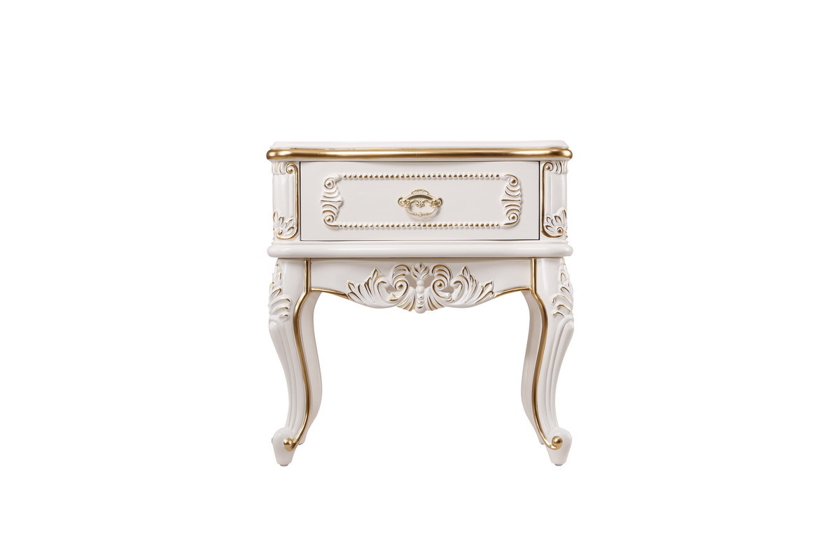 Luxury Bed Sets Classic desgn of White painting Wooden Furniture withe Leather upholstered Headboards of Villa interior