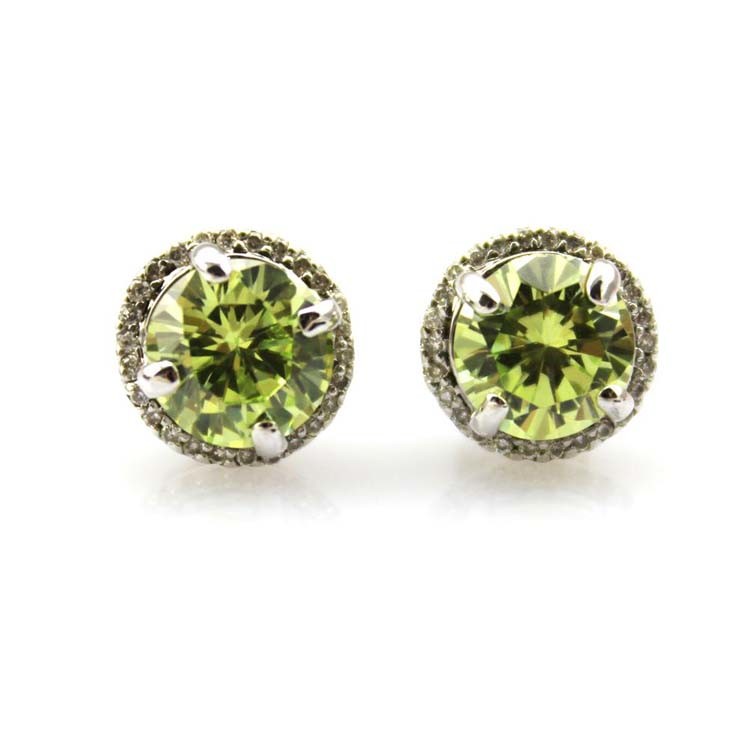 Sterling Silver Round Lemon Citrine Cubic Zircon Earrings (PSJ029)