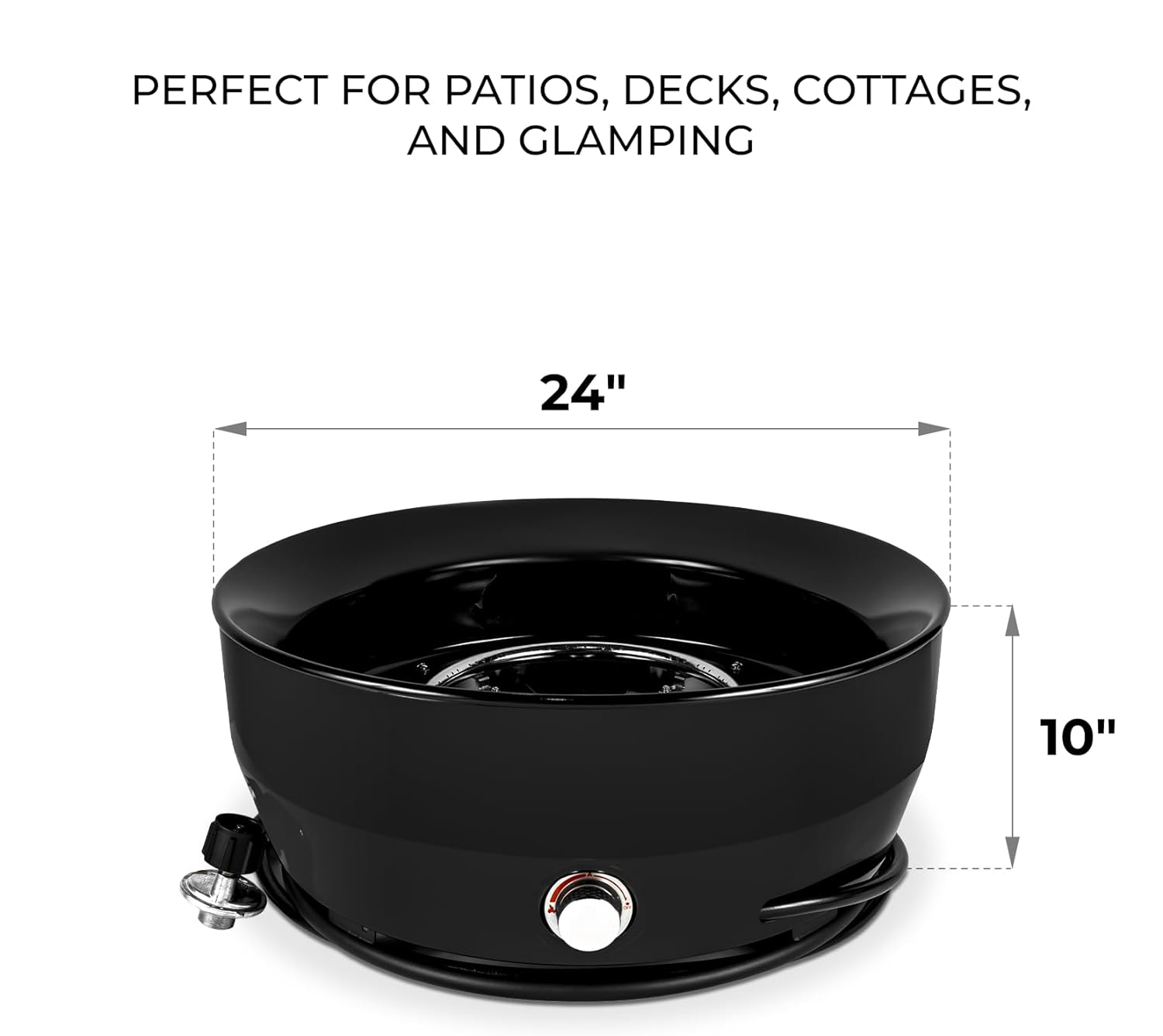 Smokeless Gas Fire Pit Round 24.2"D x 24.2"W x 11.1"H 60000 BTU for Outdoor Camping