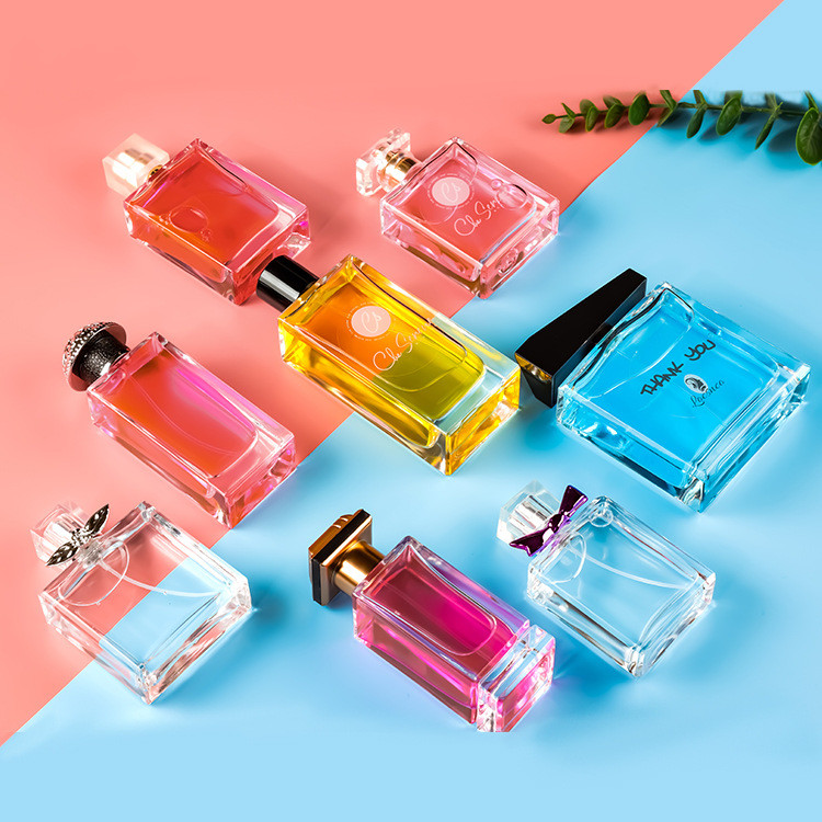 30ml 50ml Spray Pump Perfume Bottle Gradient Flat Square Glass Empty