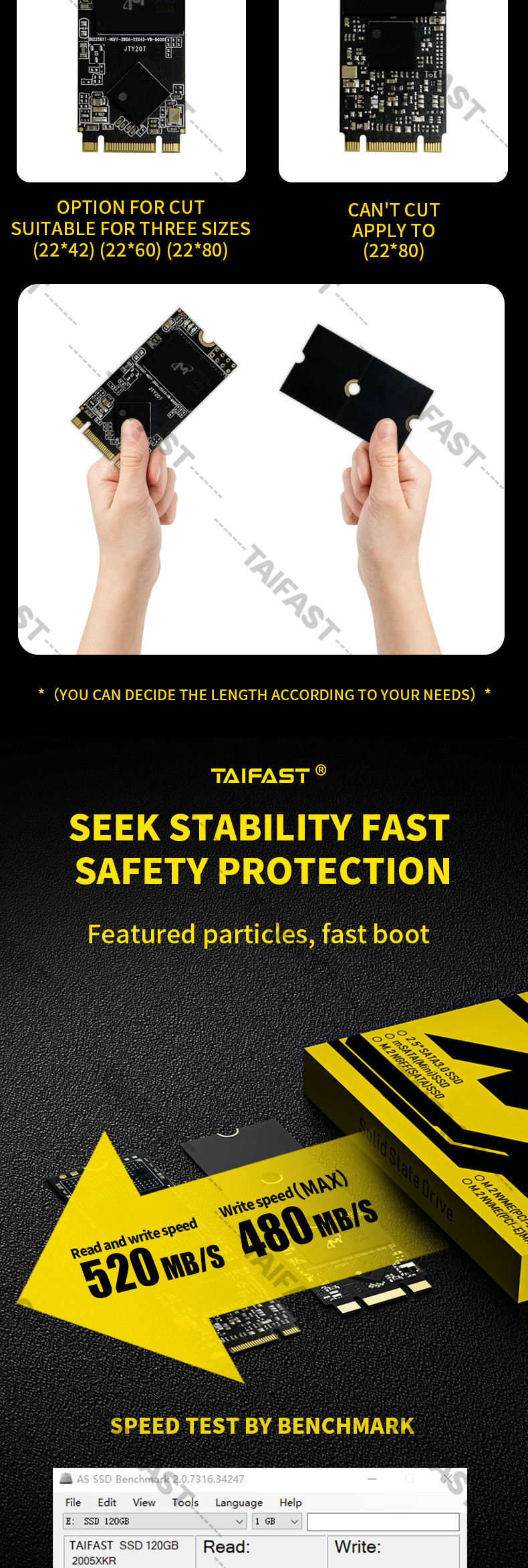 Taifast 128gb M 2 NGFF SSD Solid State Drive 2280 sata3 FCC For Desktop Laptop