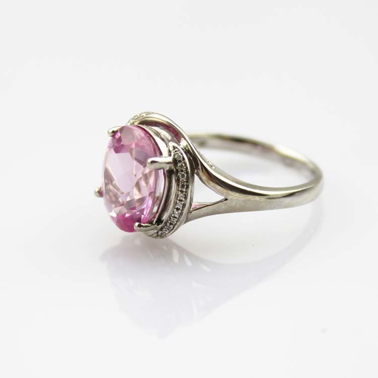 White Gold Plated 925 Silver with 9mmx11mm Pink Cubic Zirconia Ring(R166)
