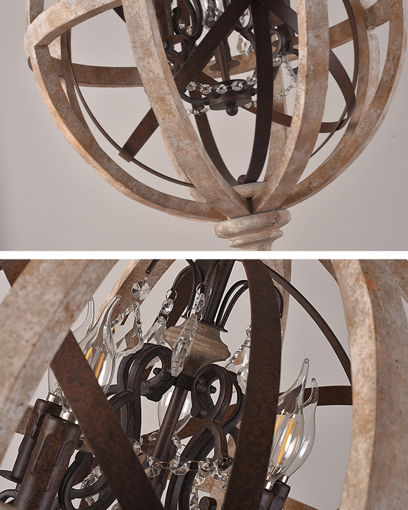 Retro Chandelier Lighting Industrial Hanging Pendant Lamp Globe Wooden Chandelier(WH-CI-108)