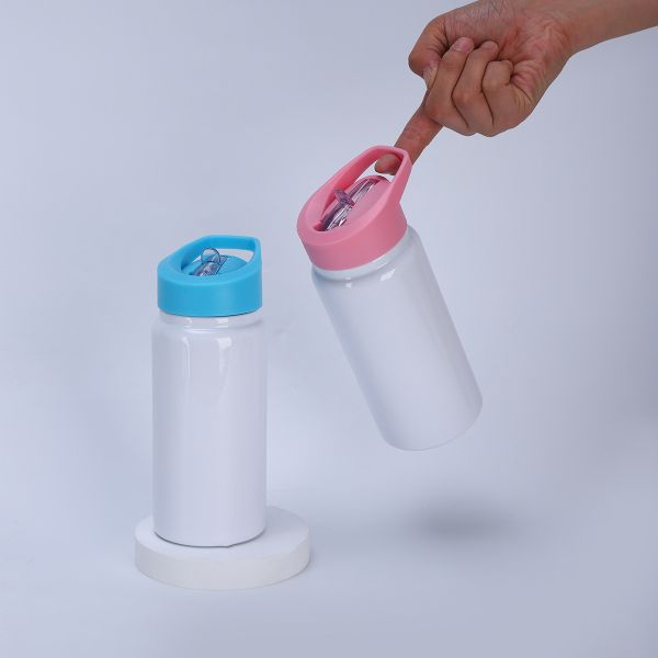 14oz Sublimation White Stainless Steel Water Bottle Tumbler With Portable Slip-Top Lid Vacuum Insulated Kids Water Bottle