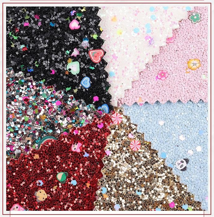 Printed Soft Glitter PU Leather Glamorous Sequins Bright Candy 1.2mm Thick