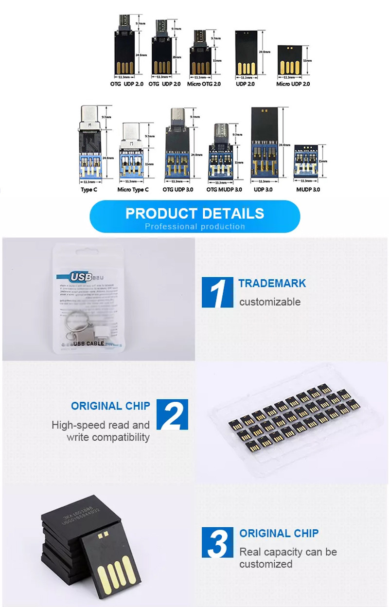 128g Short Udp Type C USB Flash Chip 3.0 Flash Drive Chip 4GB 8GB 16GB 32GB 64GB