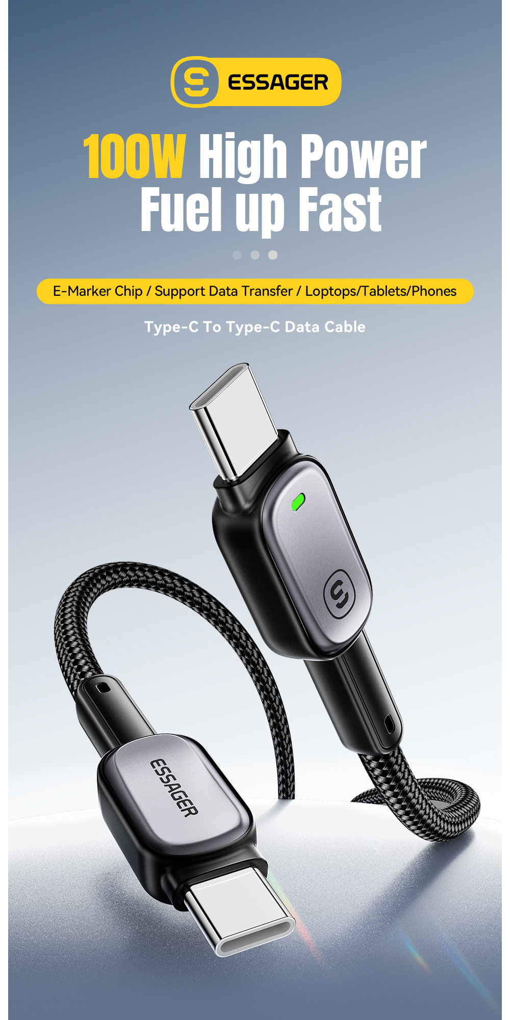 ESSAGER ES-X66 Series 60W 100W USB C to USB C Cable